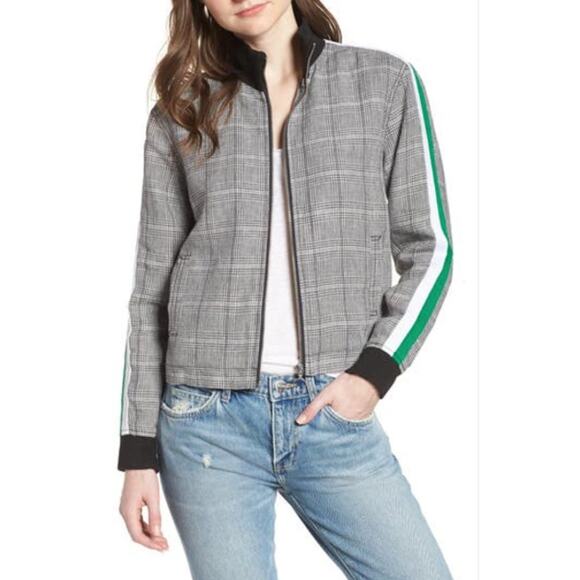 Current/Elliott Dassen Side Stripe Linen Bomber Jacket Charles Plaid SZ 3 Large - Picture 10 of 10